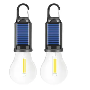 2 Pack Solar Camping Lantern, Portable LED Solar USB Rechargeable Lantern Flashlight Emergency Hanging Light for Indoor Outdoor Home Power Outages Hiking