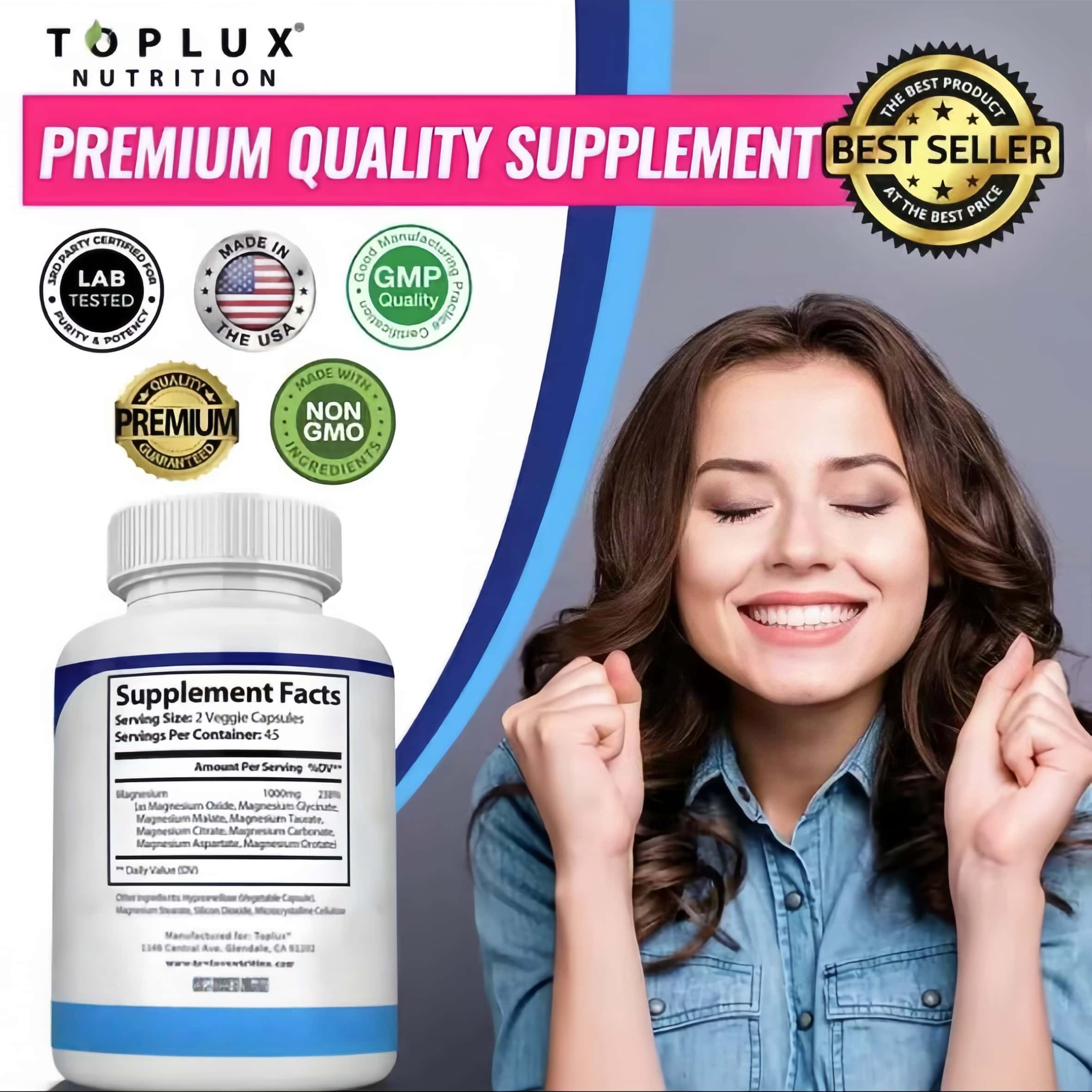 Organic Natural Magnesium Complex 1000 mg,90 Capsules Made from 8 Elements MagnesiumSupplement Fitness Edible Health Diet BrainEnhancement Vitamin Mineral SupplementHealthcare Dietary Bathroom