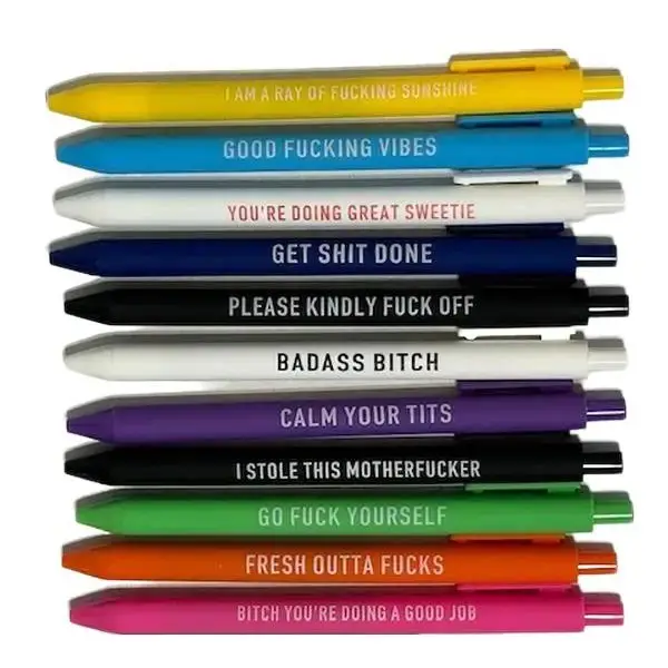NSFW Pens - Soft Core School Essential with Black Ink, 11 Pens in Various Colors and Phrases, UnSafe for Office Use and Gift
