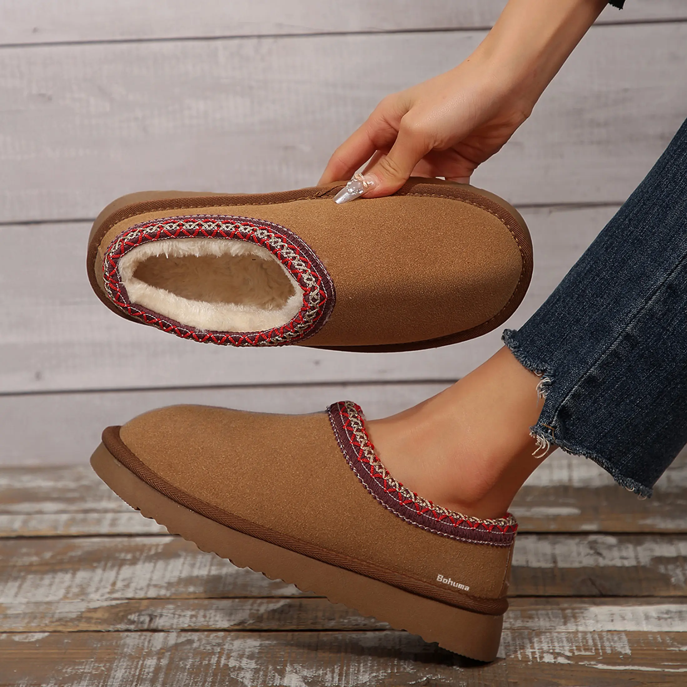 Women's Platform Snow Boots Warm Light and Durable Shoes for Outdoor Non Slip Comfort Winter Lined Slippers Brown Flatform Footwear