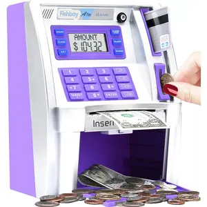 Atm piggy bank for kids with poweroff memory and debit card for real money onekey shutdown coin recognition target setting bill feeder balance calculator electronic savings machine box