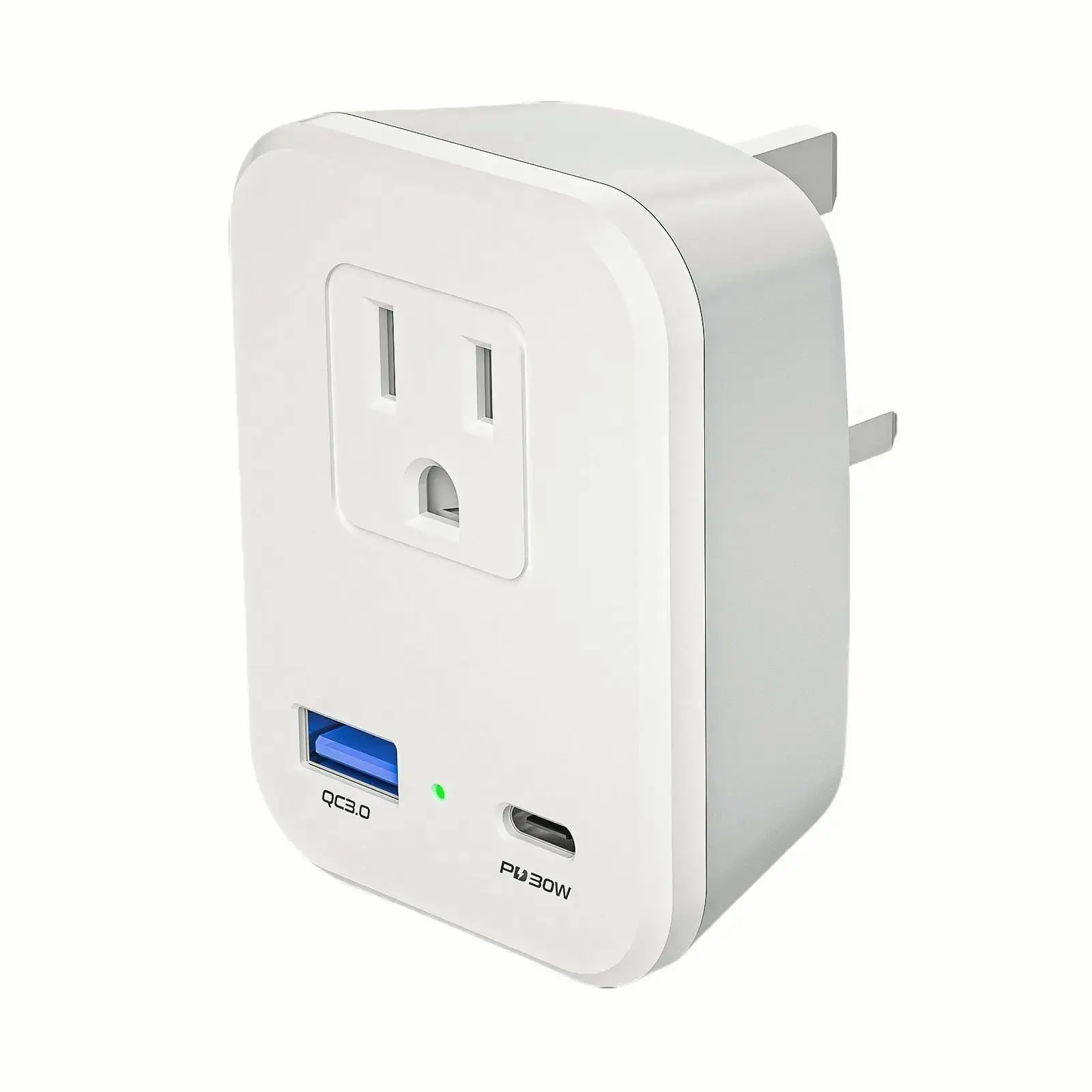 Type G UK Plug Power Adapter, Portable Travel Adapter for US devices to UK, Hong Kong etc.  1 AC Outlet with 2 USB Port for electronics Charging
