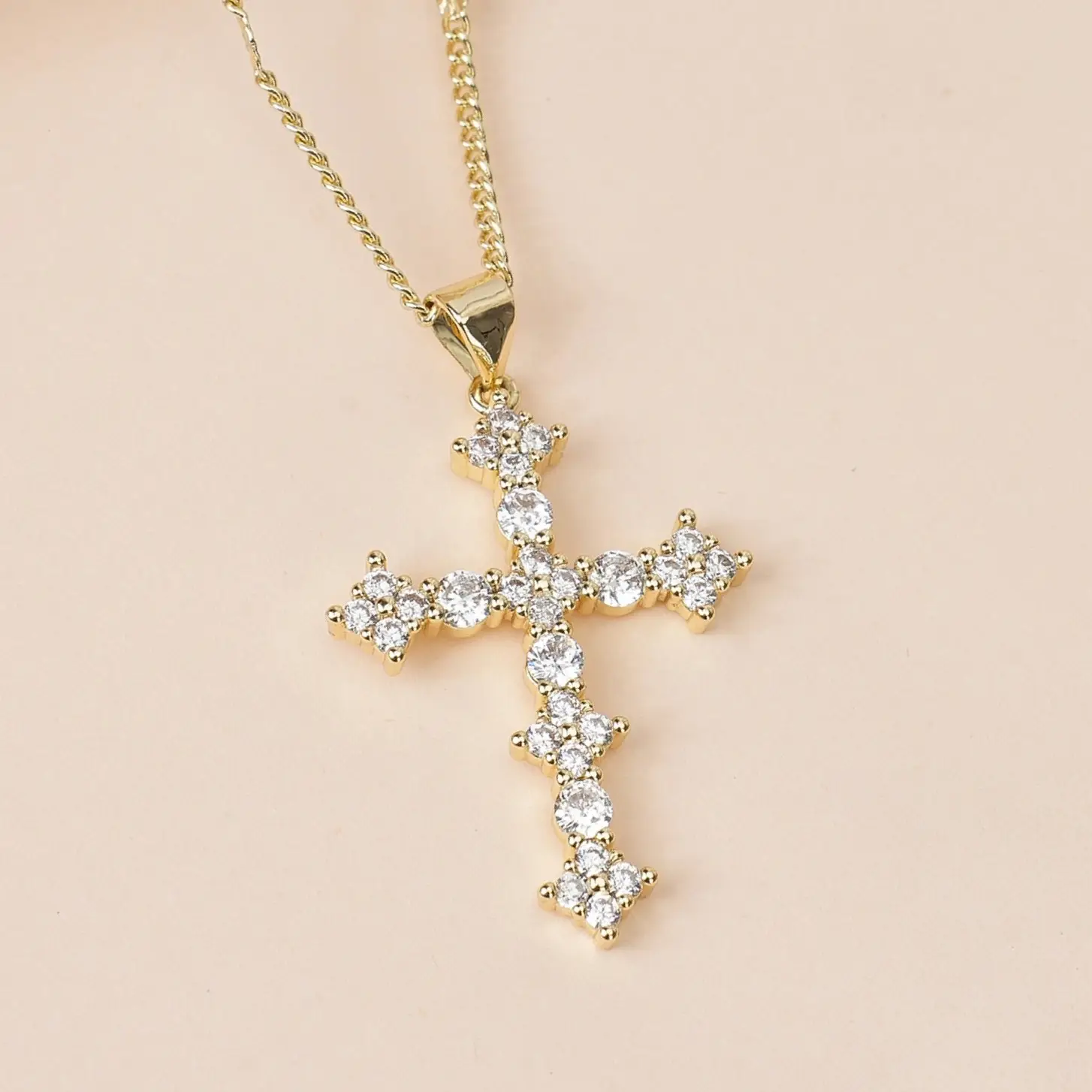 MEIITRUE 14K Gold Plated Cross Pendant Necklace for Women, Dainty Zirconia Cross Necklace, Faith Jewelry Religious Gifts
