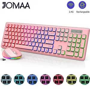 JOMAA Wireless 2.4G USB Keyboard and Mouse RGB Backlit Rechargeable Full Size Wireless Keyboard Mouse Combo for Laptop PC Chromebook