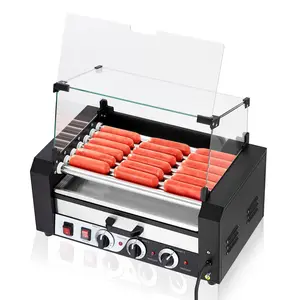 【GARVEE】18 Hot Dogs Roller Machine with 6 Rollers, Removable Stainless Steel Drip Tray, Glass Hood Cover, Dual Temperature Control, and Timer - Ideal for Commercial Use and Parties