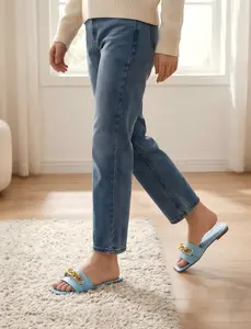 Women's Elegant and Fashionable Single-Band Chain Flat TPR Sandals Walking Shoes Girl Footwear Comfort Casual Dress Shoe
