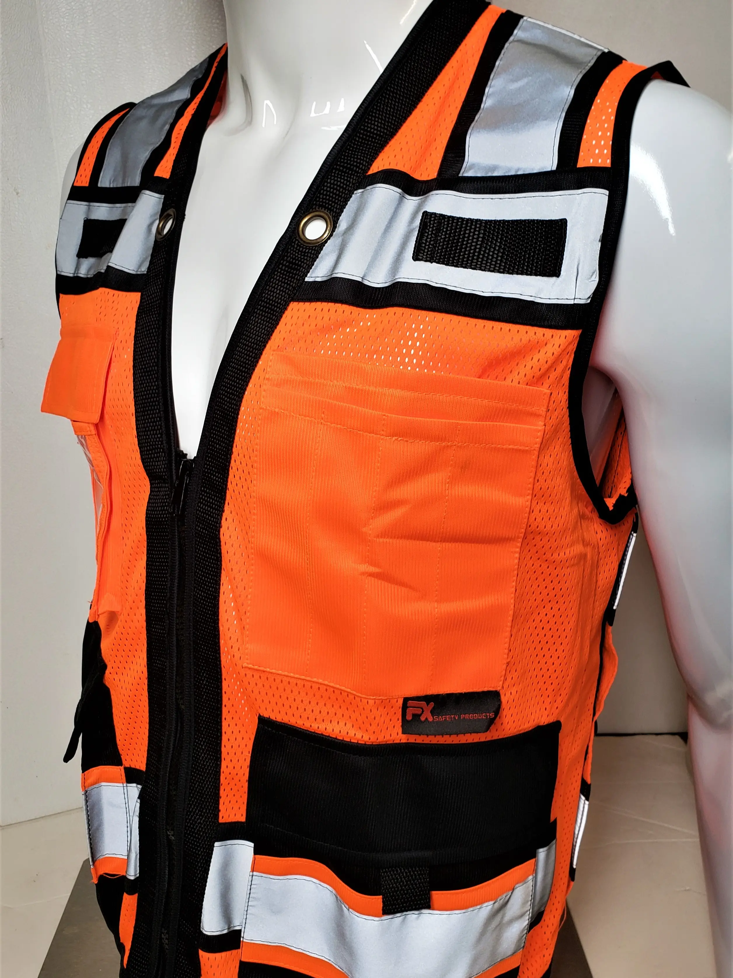 Superintendent Vest, High Visibility Reflective Safety, Mesh Safety Vest with Zipper and Multi pockets AMERICAN SIZE