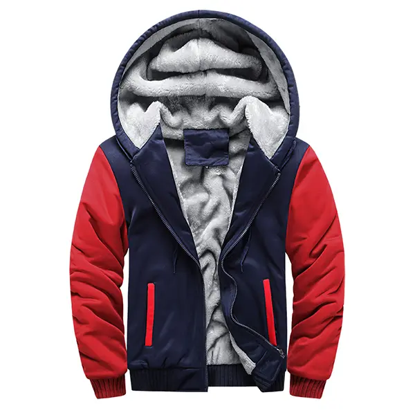 Men's Stylish Fitted Cut Colorblock Fleece-Lined Hooded Jacket Coat - Zipper Closure, Ideal for Cold Weather, Menswear Top