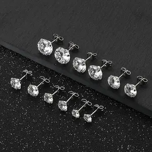 6 Pairs CZ Stud Earrings Set for Men Women 3-8mm, Hypoallergenic S925 Post Small Studs for Sensitive Ears, Waterproof Sparkly Everyday Earrings for Multiple Piercings, Minimalist Clean Look Jewelry Gift