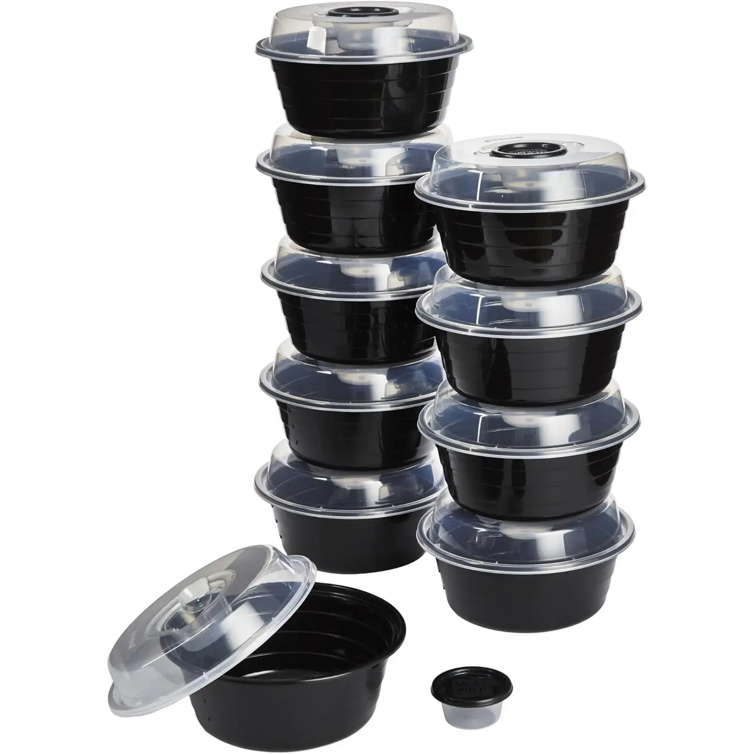 4-Cup Meal Prep Bowls Set with Lids and Dressing Cup, Microwavable Food Storage Containers for Meal Prepping, Set of 10, Black