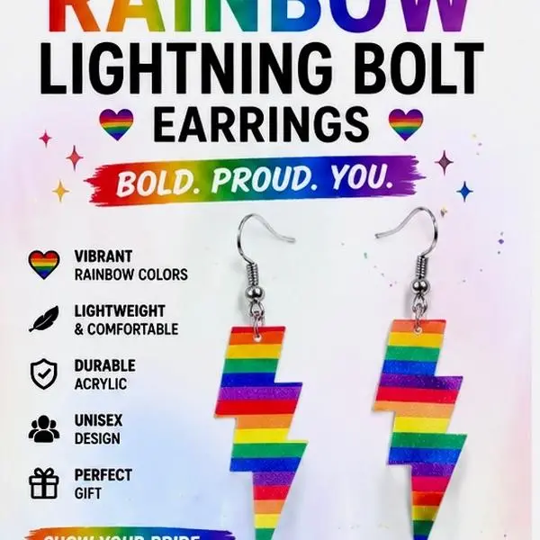 Rainbow Lightning Bolt Earrings, Acrylic Rainbow Earrings, LGBTQ+ Jewelry, Gay Pride