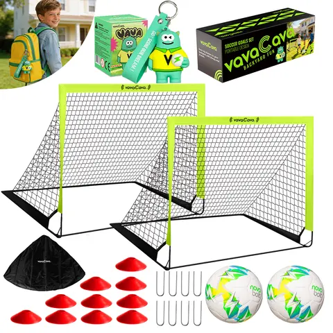 VavaCava 2 Packs 4' X 3' Size Portable Soccer Goals for Backyard, Indoor And Outdoor Soccer Net, 2 Nets, 2 Soccer Balls, 1 Pump, 1 Carrying Bag, 450D Oxford Fabric, Pop Up Design, Easy to Take Away. Backyard Fun, Best Gift for Your Family And Friends