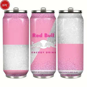 1pc 17oz Red Bull Pink Glitter Vacuum Insulated Mug, Portable Stainless Steel Cup with Lid, Ideal Sports & Coffee Mug for Family Friends, Great for Camping, Outdoor & Holiday Gifts