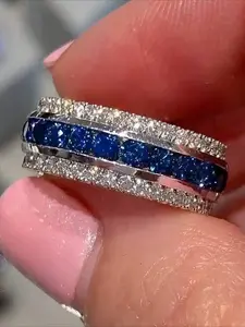 Women's Navy Blue Zircon Ring, Real Engagement Ring, Valentine's Day Christmas Gift, Bridal Wedding Engagement Jewelry, Daily Wear Decorative Accessories