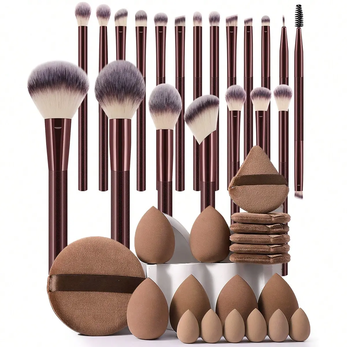 39PCS All-In-One Makeup Brush Set and Sponge Full Set Kit 20PCS High-Quality Synthetic Fiber Brushes for Foundation Face Powder Blush Concealer Eyeshadow Assorted Beauty Sponges & Powder Puffs Flawless Daily Full Face Makeup Applicator Tools