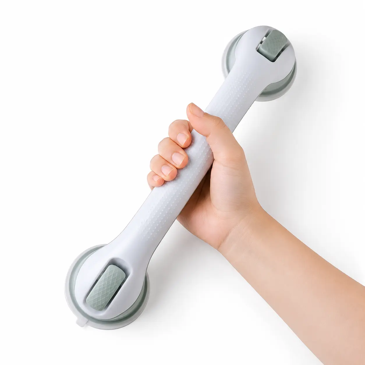Anti-Slip Drill-Free Suction Cup Bathroom Safety Grab Bar - 5-Second Installation, Waterproof Balance Aid for Seniors, Heavy-Duty Removable Reusable Smooth Tile Tub Grip (Grey, 1 Pack)