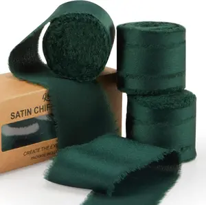 Dark Green Satin Ribbon, Silk Chiffon Frayed Fabric Ribbons for  Wrapping Crafts Flower Bouquets Wedding Invitation Decor  Shower 1-1/2 Inch x 21 Yd