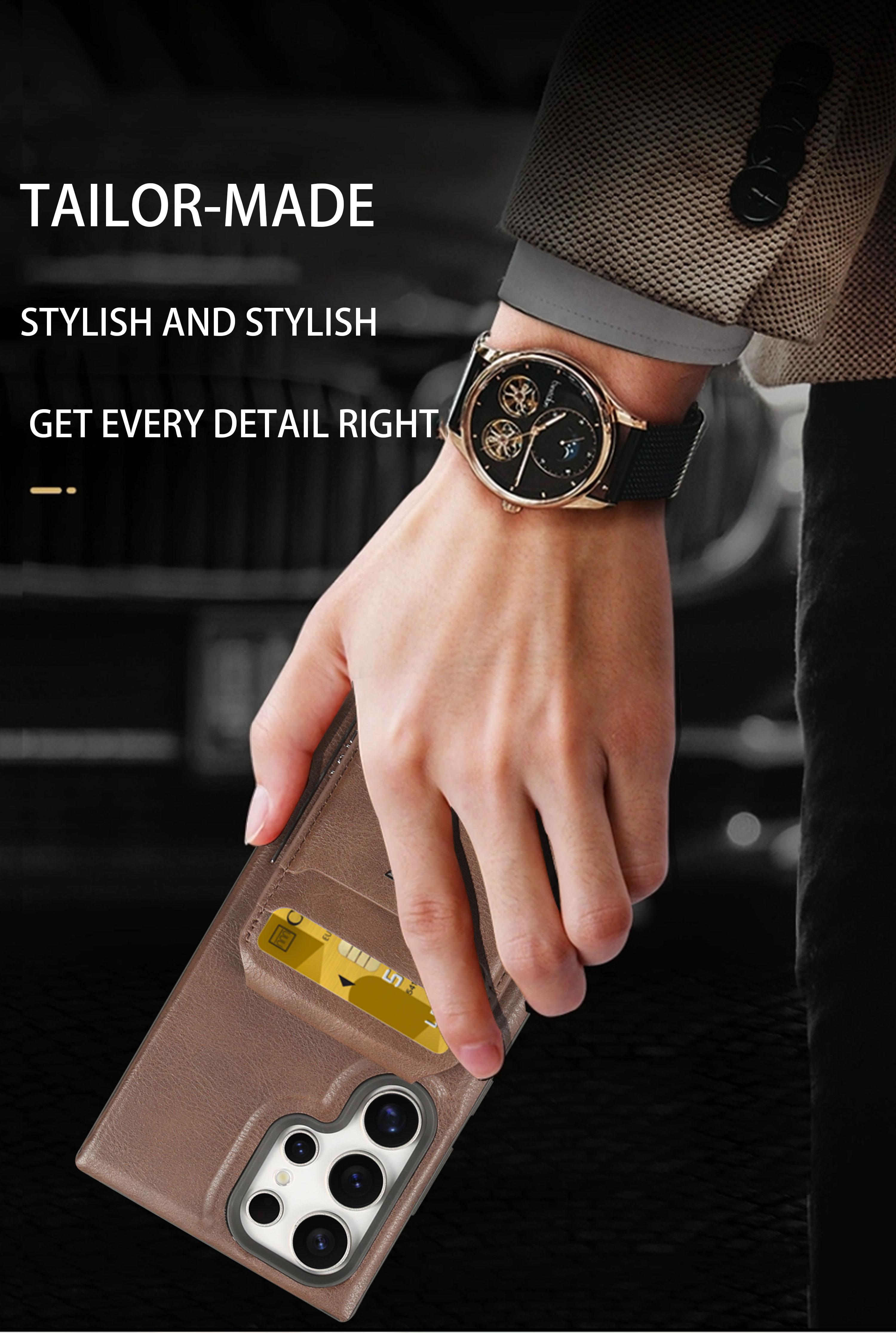 New Leather Business Magnetic Detachable Card Bag Stand Case For Samsung S24Plus/S23Ultra/S24/S23/S24Ultra Full Shockproof Card Slot Protective Cover For Men And Women