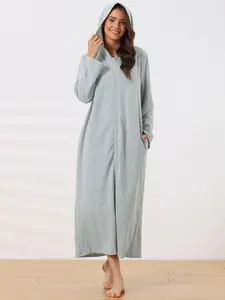 INSPIRE CHIC Women's Robe Zip Front Hooded House Dress Nightshirt Housecoat Hoodie Long Loungewear Bathrobe