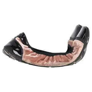 Pre-owned Prada Prada Sport Patent Leather Cap Toe Ballet Flats in Brown Velvet by Rebag