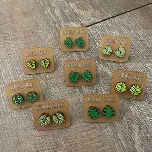 Plant Earrings – Cute Houseplant Leaf Wooden Studs
