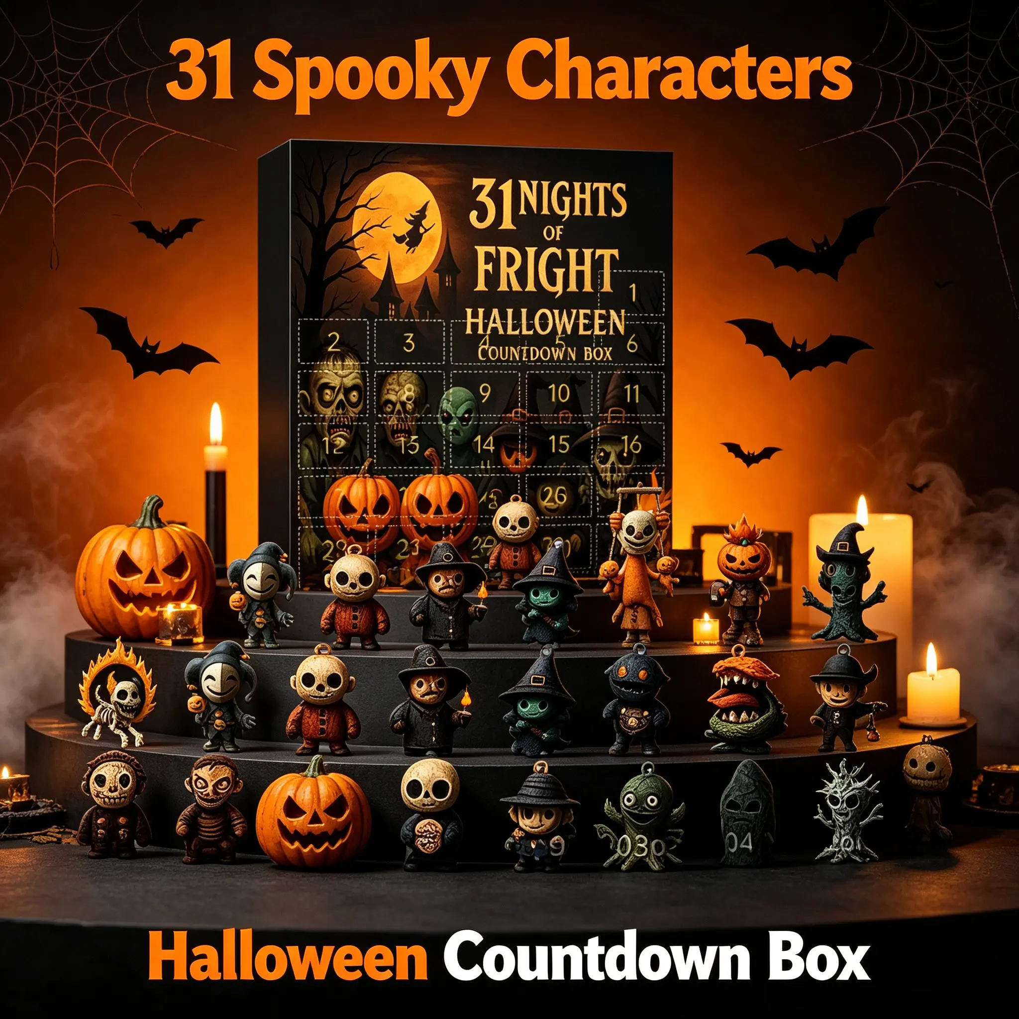 31 Nights of Fright Halloween Countdown Box | Halloween Advent Calendar, 31 Pcs Spooky Scary Horror Mini Figurines Dolls, Halloween Ornament Decorations, Surprise Gift Box, Halloween Party Decor, Ideal Gift for Kids Men Women Halloween Season