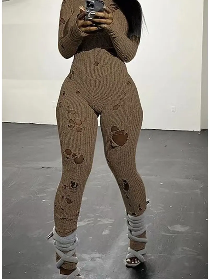 Women's Distressed Knit Overalls - Sexy Lace-Up, Soft, Fit Statement Clothes for Birthday Occasions
