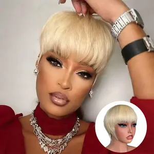 Asteria Hair Blonde PiXie  Straight Wig Ready To Go T Part Bob Human Hair Wigs 6 inch Short Bob Wigs