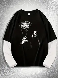 Gothic Darkthrone Death Festival Loose Long Sleeve Round Neck T-Shirt, Fashion Street Casual Style, Comfortable Trendy Gift Top