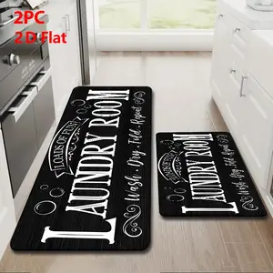 2/3 Piece Flannel Mat Set, Vintage Laundry Room Design, Non-Slip, Absorbent, Home Decor
