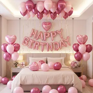594pcs Pink Balloon Set for Birthday Party Baby Shower Wedding Bridal Shower Photo Booth Backdrop Anniversary Home Decoration 16 Inch Heart Shaped & Metallic Pink Balloons PET Material Latex