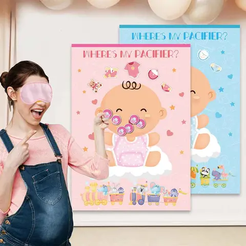 Pin The Pacifier Game Set - 20x28 Inch Graphic Print Design Wall Art, Hangable Nursery Decor, Party Prop Sticker Poster for Baby Shower, Encourages Laughter and Excitement Festive Gifts