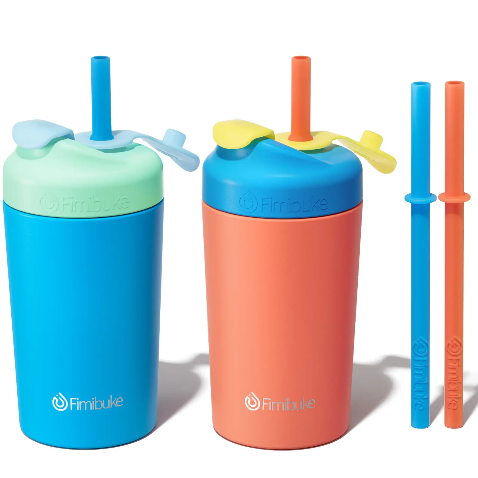 Fimibuke Cups with Straw, 10oz Spill Proof Sippy Cups, Insulated Stainless Steel Tumblers with Twist Lids & Silicone Straws with Stopper for Smoothie,