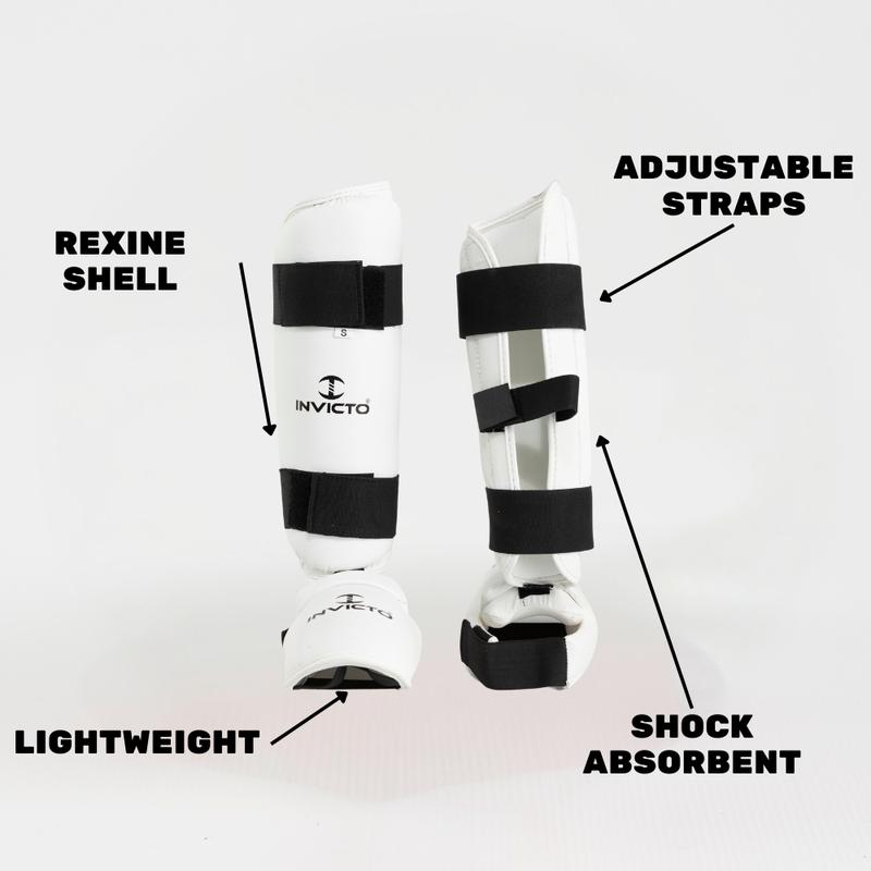 Invicto Sports Shin & Instep Guards, Premium Rexine Leather Construction, Adjustable Strap & Buckle Closure, for MMA & Martial Arts Training