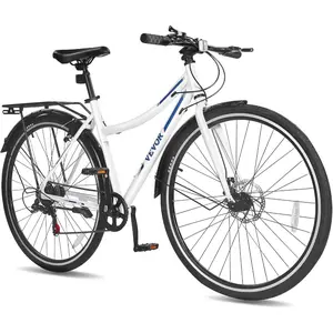 VEVOR Hybrid Bike, Lightweight Aluminum Frame Bike, 700c Wheel Men Women Hybrid Bicycle, Step-Over/Step-Through Adult Urban City Commuter Bikes, with 7/24 Speed, Alloy Adjustable Stem and SeatVEVOR Super Brand Day