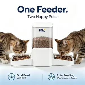 Automatic Cat Feeder, 6L Smart WiFi Cat Food Dispenser with App Control, Bluetooth-Assisted Setup, Stainless Steel Bowl, Anti-Clog Design for Dry Cat Food modern white