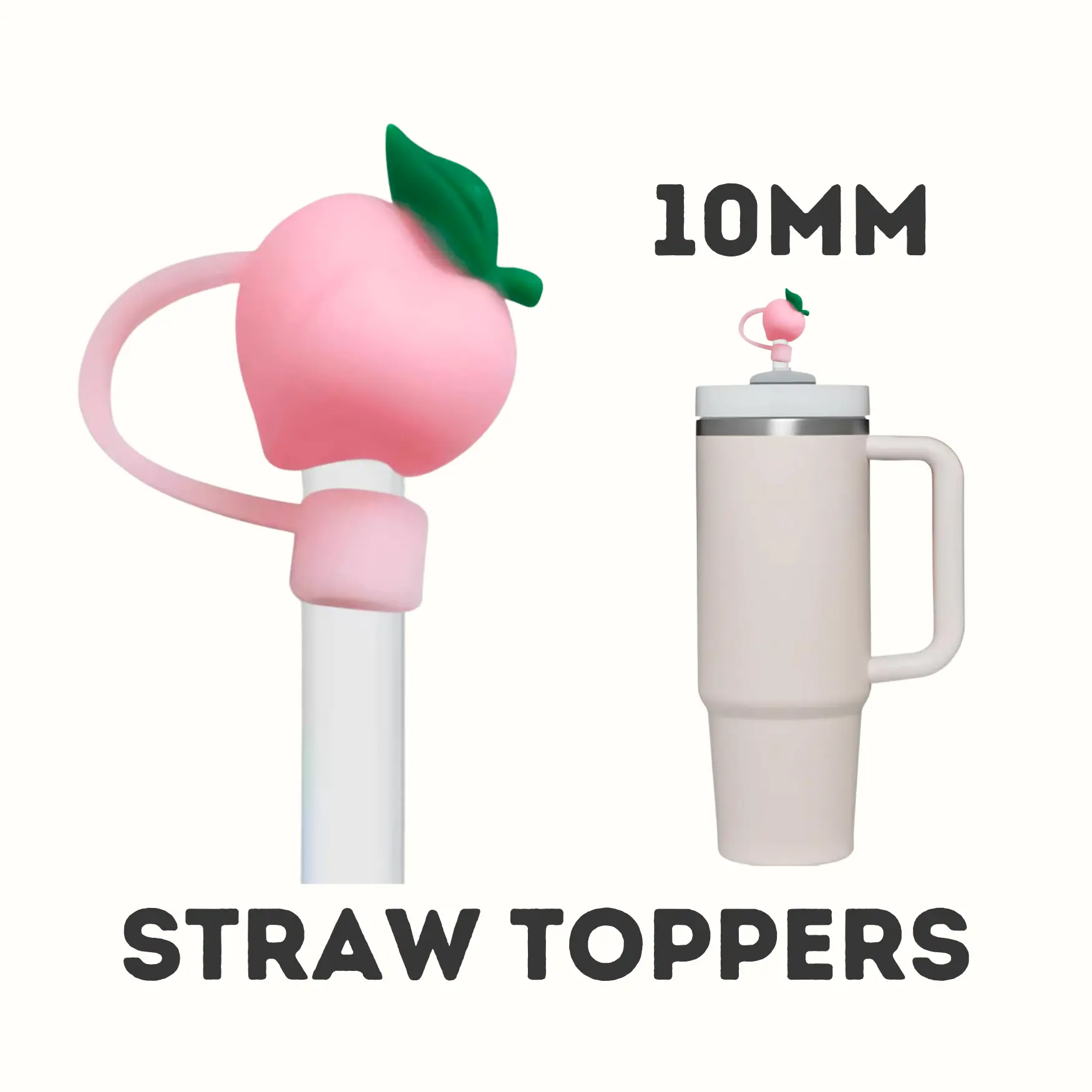 Straw Topper, Straw cover, Peach Straw Topper, 10mm Straw Topper