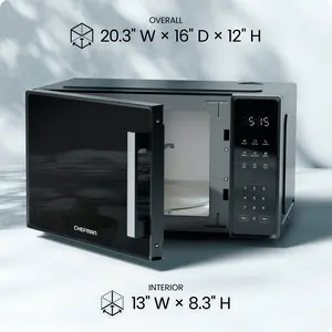 Chefman Countertop Microwave Oven 1.1 Cu. Ft., 1000 Watts with 3 Presets and 10 Power Levels - Black