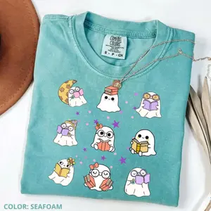 Comfort Colors Ghost Reading Books Shirt, Bookish Halloween Shirt, Teacher Librarian Halloween Gift, Halloween School, Halloween Book Lover Gift, Autumn Lover