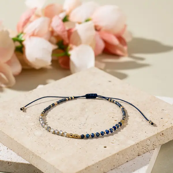 Lapis Lazuli Beaded Bracelet with White crystal Handmade Jewelry September Birthstone Gifts Plated Everyday Wear Gemstone Bracelets girl gift