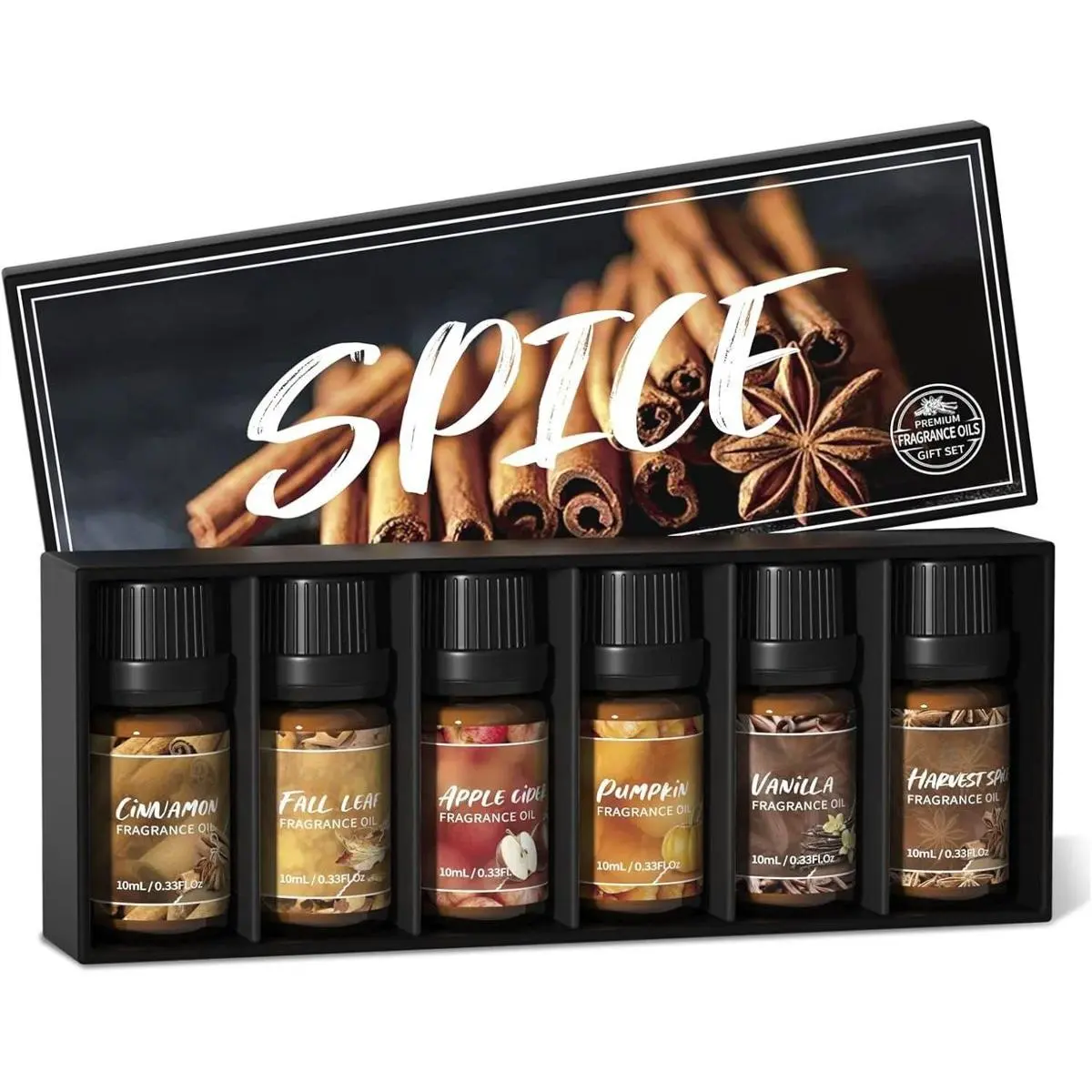 Spice Fragrance Oil, Scented Oil 6x10ml for Candle Making Soap Slime, Fall Essential Oils for Diffuser Home, Cinnamon Pumpkin Vanilla Apple Cider Harvest Spice Fall Leaf,