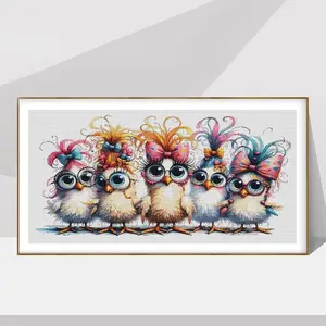Chicken Pattern Cross Stitch Kit, 11CT Cross Stitch Printed Canvas Animals Handmade Gift, DIY Cross Stitch Kit for Beginner