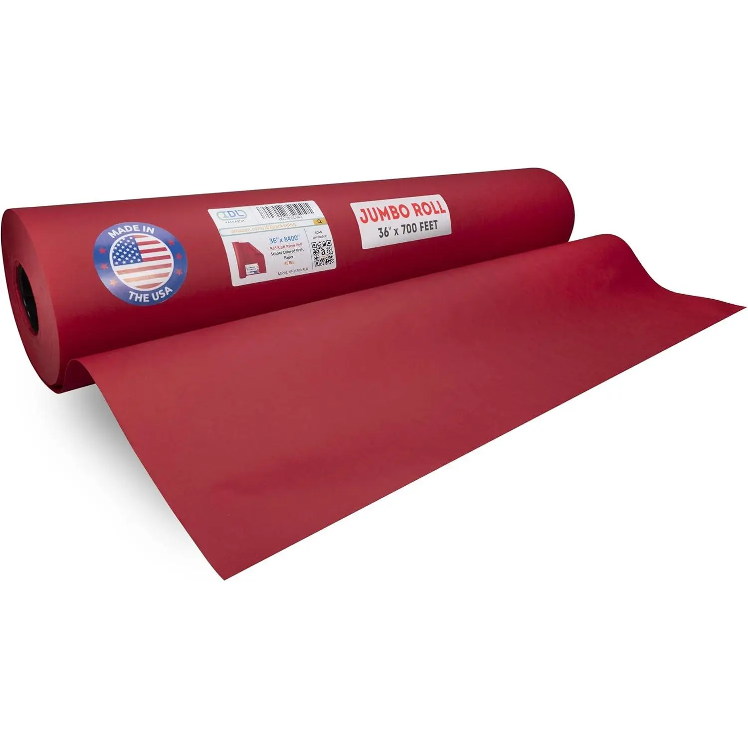 Jumbo Roll Red Kraft Paper 36" x 8400" (700 feet) - USA-Made Craft Paper Roll 45 lb Thickness - Art Paper Roll for Gift Wrapping, Moving and Packing - Packing Paper by IDL Packaging