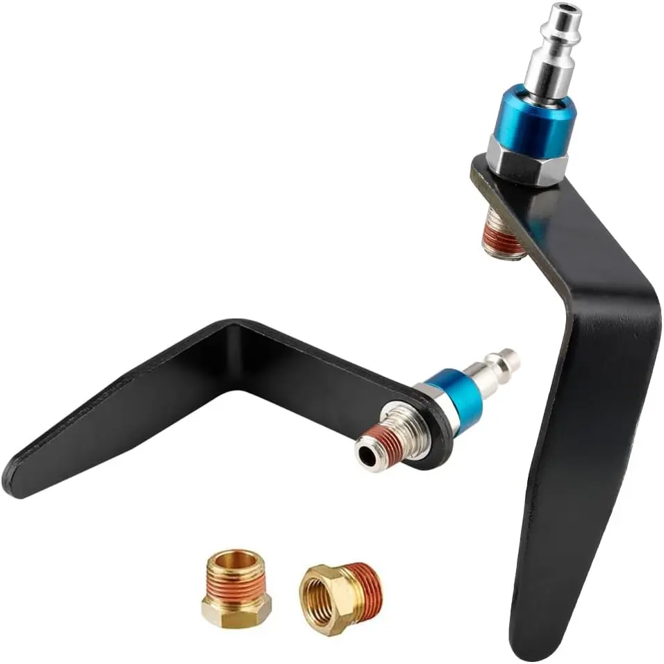 Steel Pneumatic Rafter Hook Hanger with 1/4" Air Swivel Fitting, Lightweight Solid Steel (No Hint of Flexing), Adjustable Easy-Install Universal Hook Tool Racks & Bars for Air Nailer, Framing Nailer (2 Adapters, Blue, Rafter Mounting), Hanging