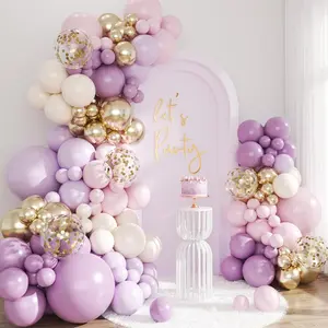 Purple Balloon Arch Kit, 143Pcs Dusty Macaron Pink Purple Lavender Balloons Garland Arch Kit Sand White Gold Confetti Balloons For Birthday Bridal Shower Engagement Wedding Baby Shower Decorations
