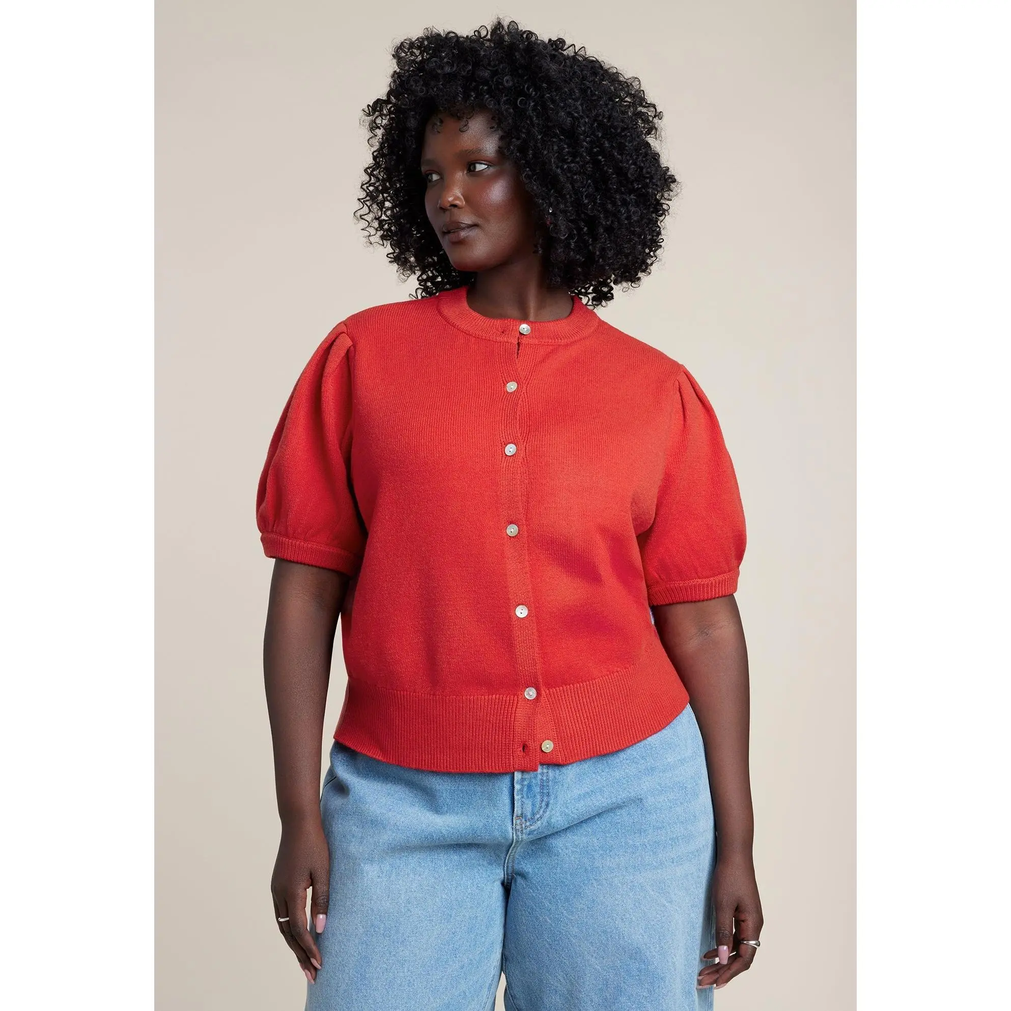 ELOQUII Women's Plus Size Puff Sleeve Cropped Cardigan