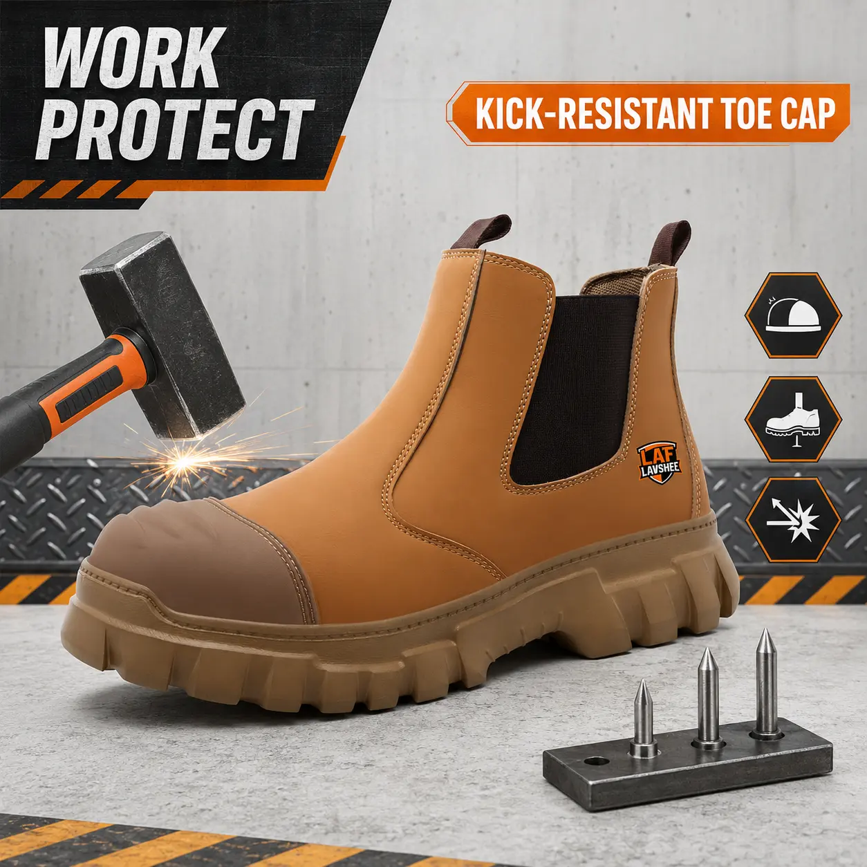 Men's Brown Leather Upper High-Top Work Safety Boots - Steel Toe, Anti-Slip, Breathable, Round Toe, Metatarsal Guard, All-Seasons - Suitable for Construction Site Labor Protection, Metatarsal Guard Work & Safety Footwear