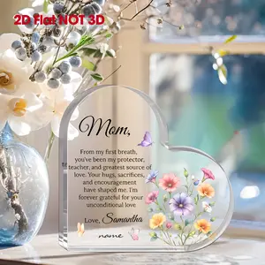 2D Flat, ized Heart-Shaped Clear Acrylic Desk Name Plaque - Name/Message for Mom, Wife, Grandma - ized Mother's Day, Birthday, Christmas Gift from Daughter or Son - Elegant Keepsake for Home or Office Decor