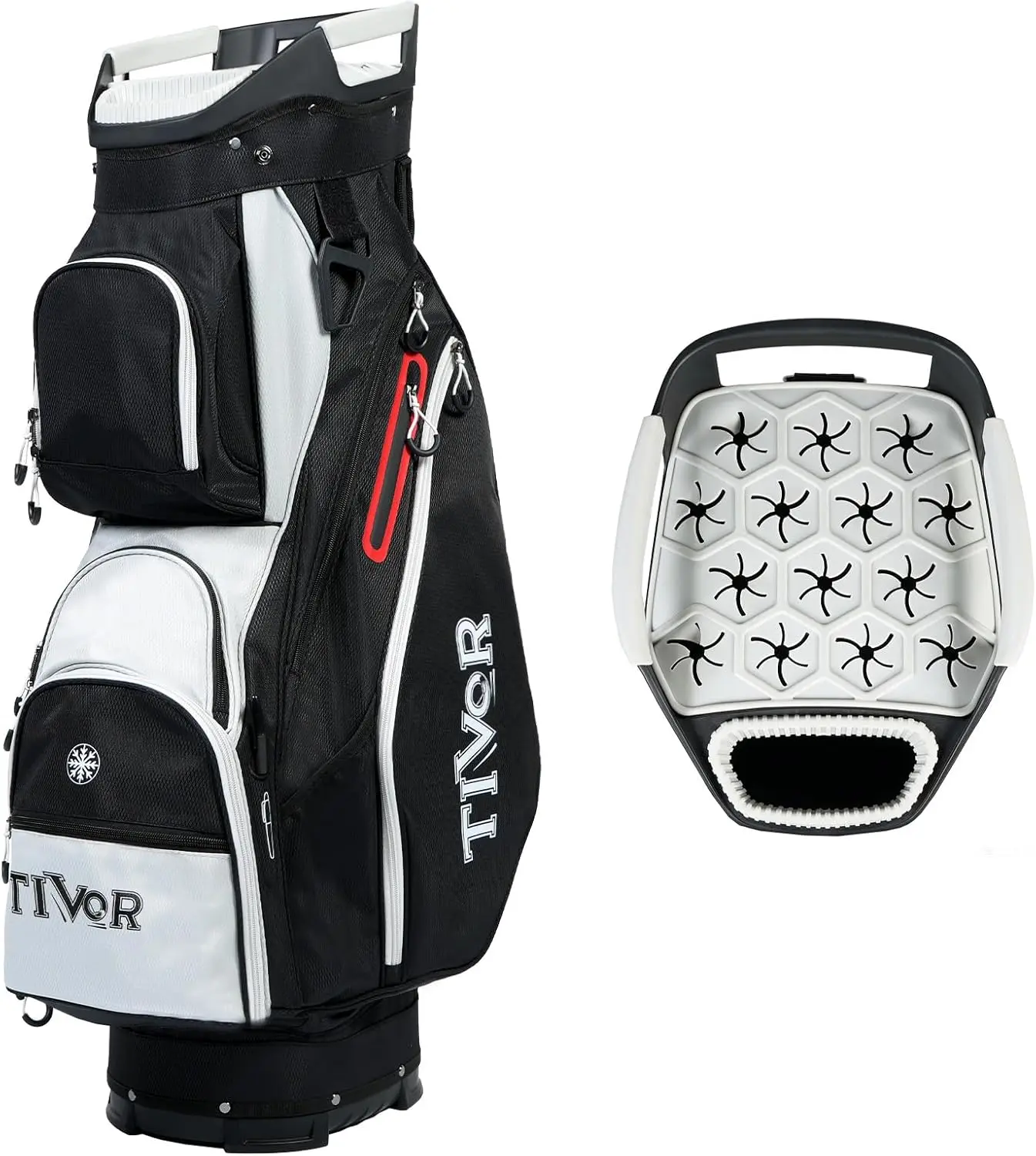 TIVOR Golf Cart Bag 15-Way Dividers, 12 Pockets, Premium Silent Design with Rain Hood - Black & Gray