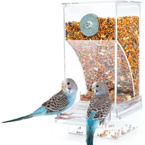 Automatic bird feeder, transparent container cage, acrylic parrot feeder accessories, suitable for small birds, parrots, canaries,